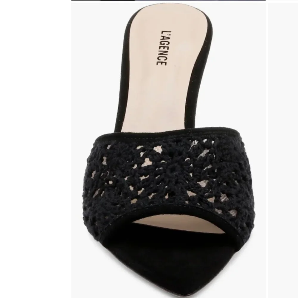 NEW  L'AGENCE Armande Crochet Heeled Sandals in black for women 72 15i8 - Picture 7 of 9